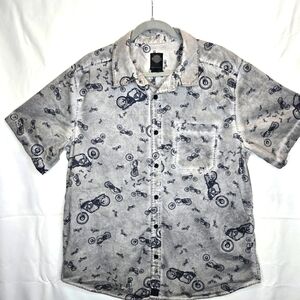Harley Davidson Motorcycle Gray Wash Short Sleeve Button Down Shirt Mens XL
